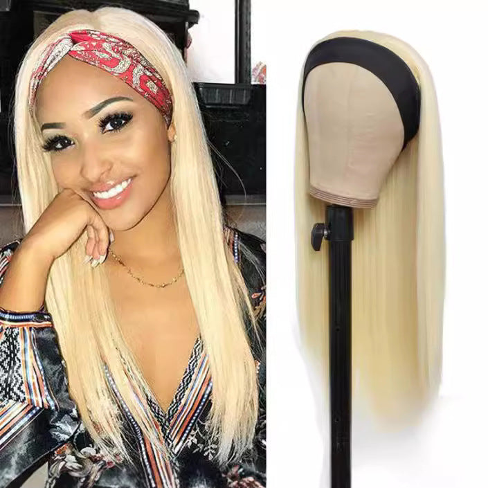 Silk Hair Band Head Cover Black Chemical Long Straight Wig