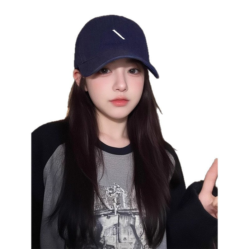 Female Baseball Peaked Cap Straight Hair Natural Wig Long Curls