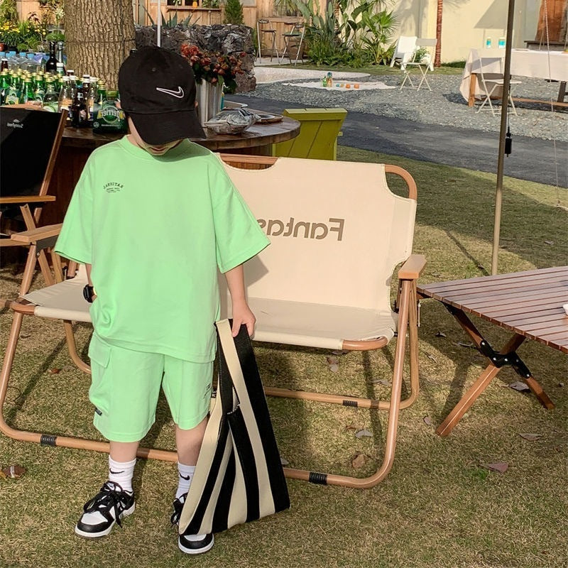 Children's Summer Teens Short Sleeve Shorts Casual Two-piece Clothes Sports Children's Suit