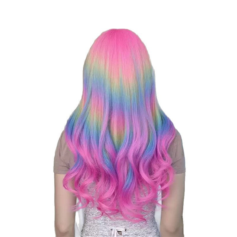 Women's Bangs Female Head Pink Headgear Chemical Wig Long Curls