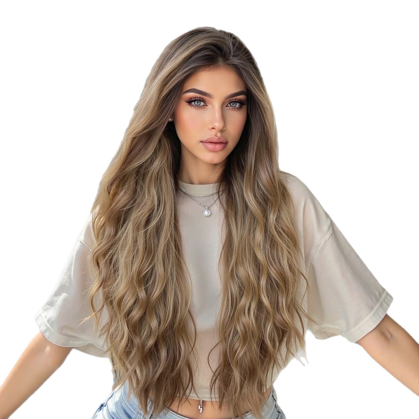 Large Area Lace Honey Gold Curly Hair Wig Long Curls