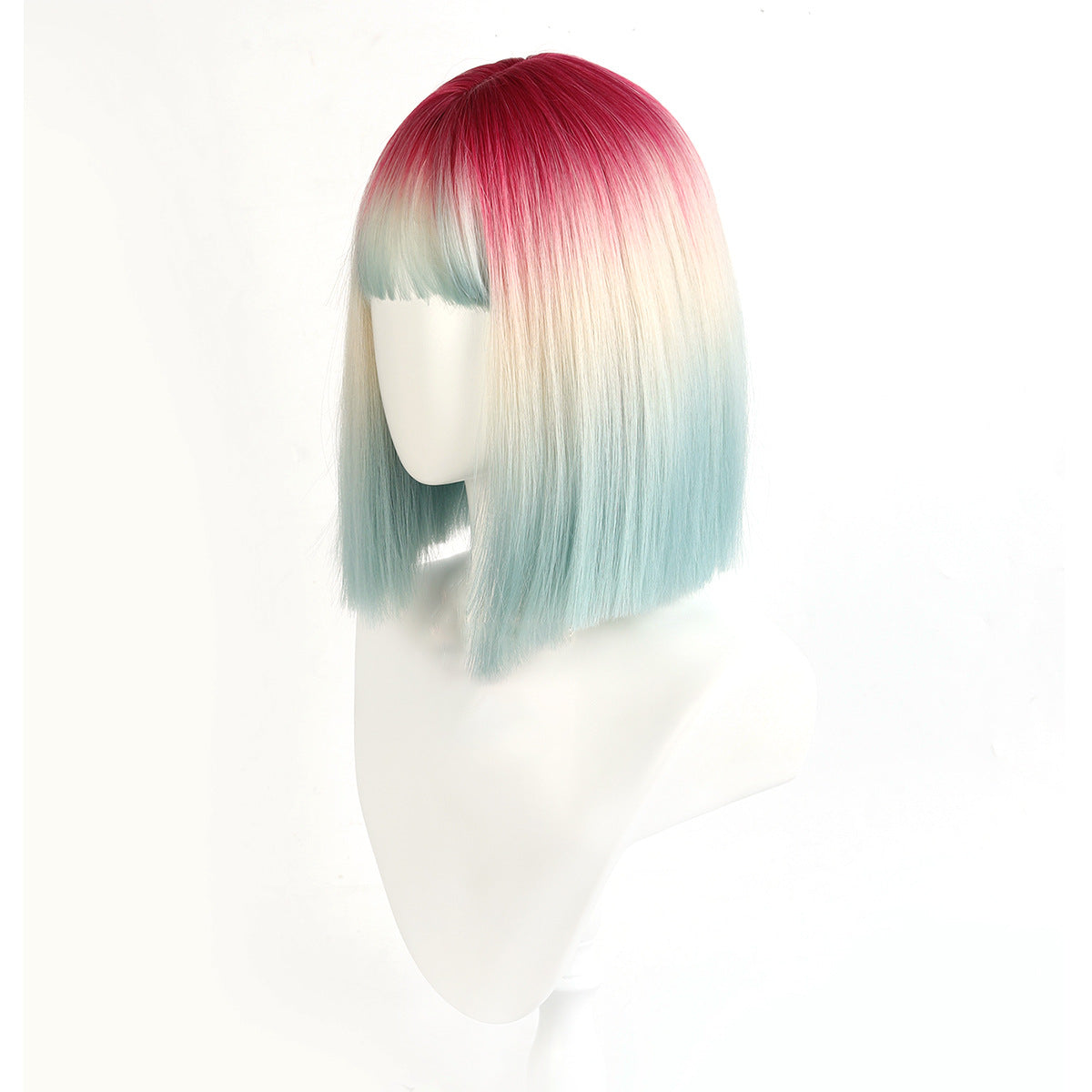 Women's Gradient Rainbow Color Mid-length Fashion Artificial Full Wig Short Straight Hair