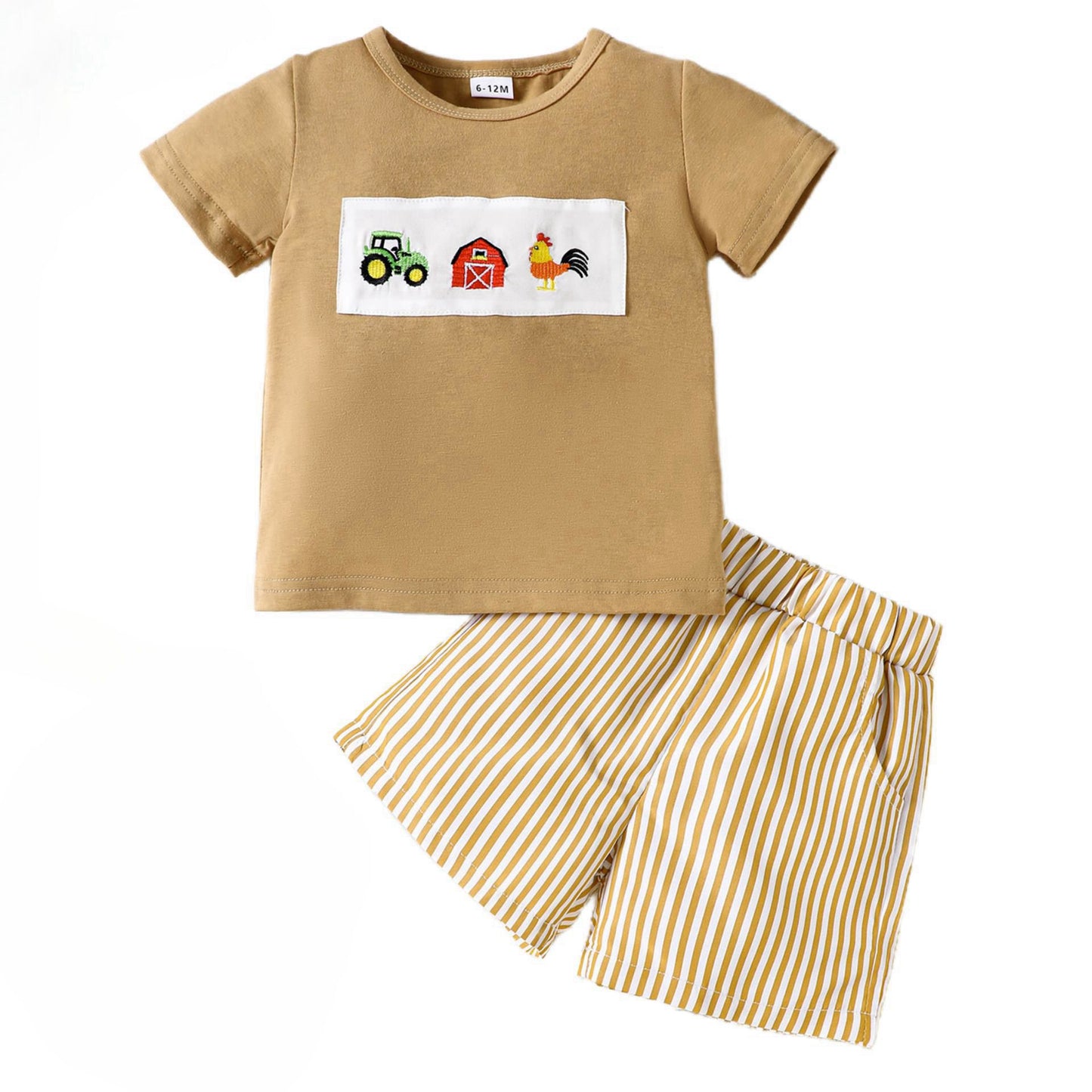 Boy Casual Cartoon Car Animal Embroidery Short-sleeved T-shirt Striped Children's Suit