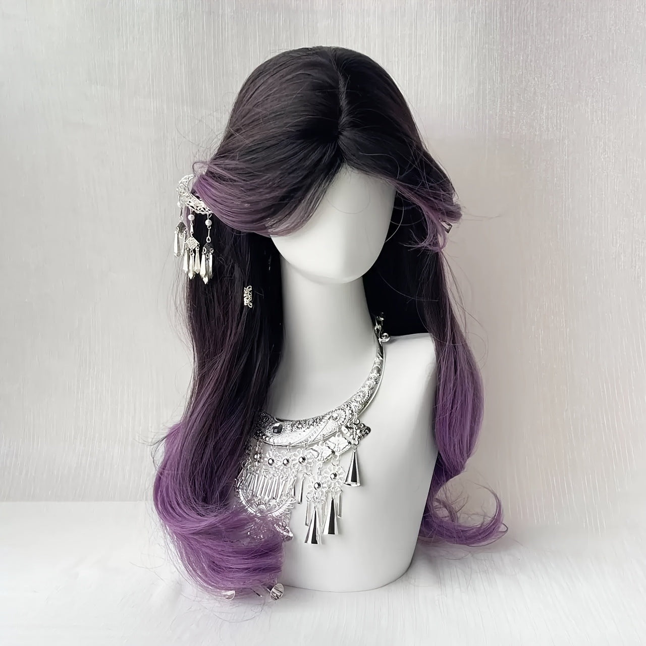 Bangs Dyed Mid-length Curly Hair Temperament Unique Simulation Scalp Full Wig Long Curls