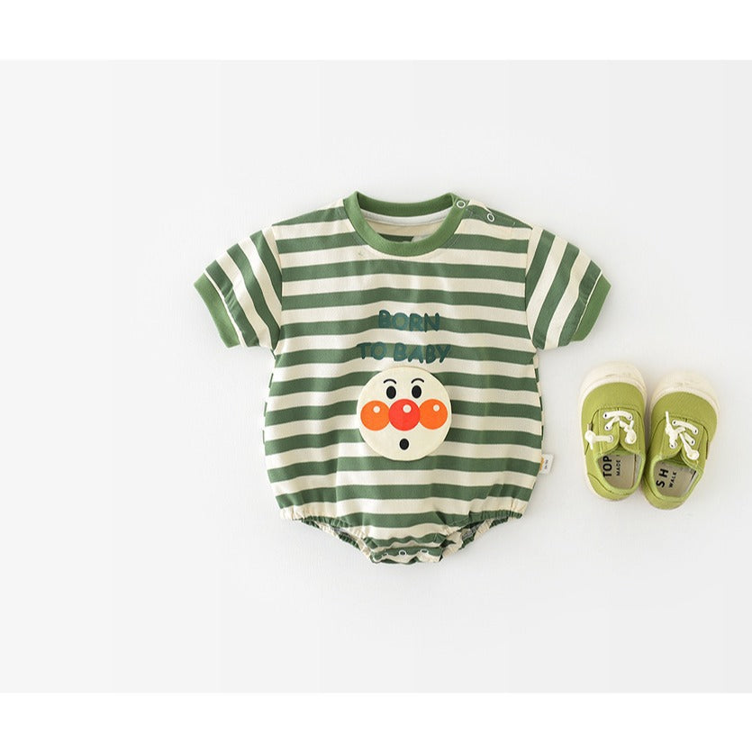 Women's & Men's Triangle Rompers Cotton Green Striped Smiley Jumpsuit, Climbing Suit