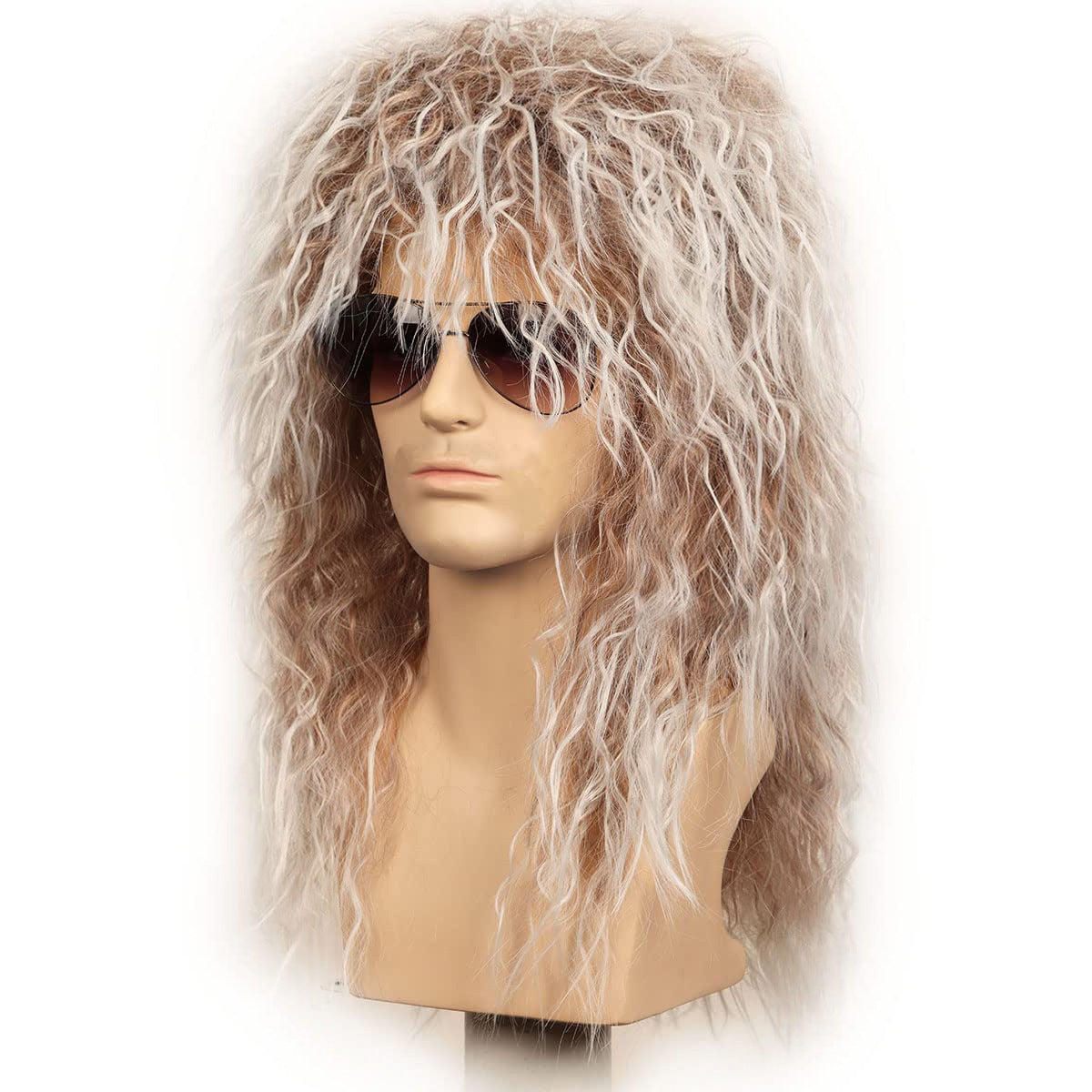 Women's Blonde Rock Roll Anchovy Charm Punk Wig Long Curls