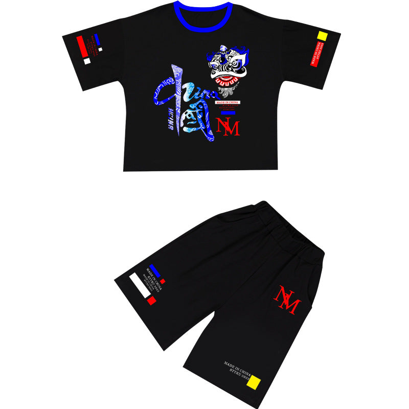 Children's Summer Short Sleeve Medium Large Western Style Cool Handsome Boy Children's Suit