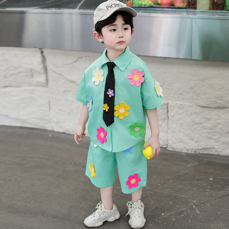 Children's Short-sleeved Tie Shirt Three-piece Kindergarten Performance Clothes Graduation Children's Suit