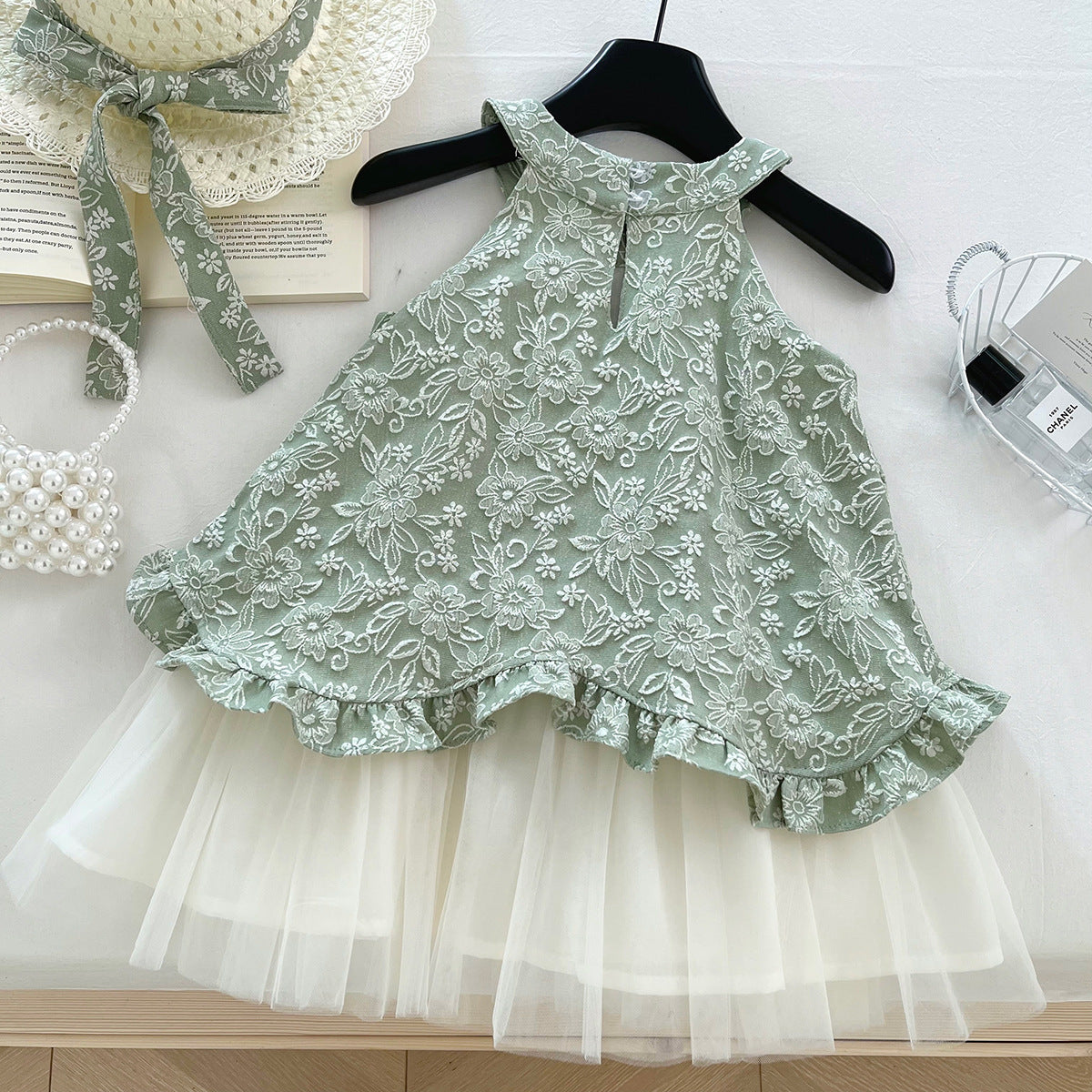 Children's Korean Style Fashionable Retro Bow Jacquard Mesh Children's Dress