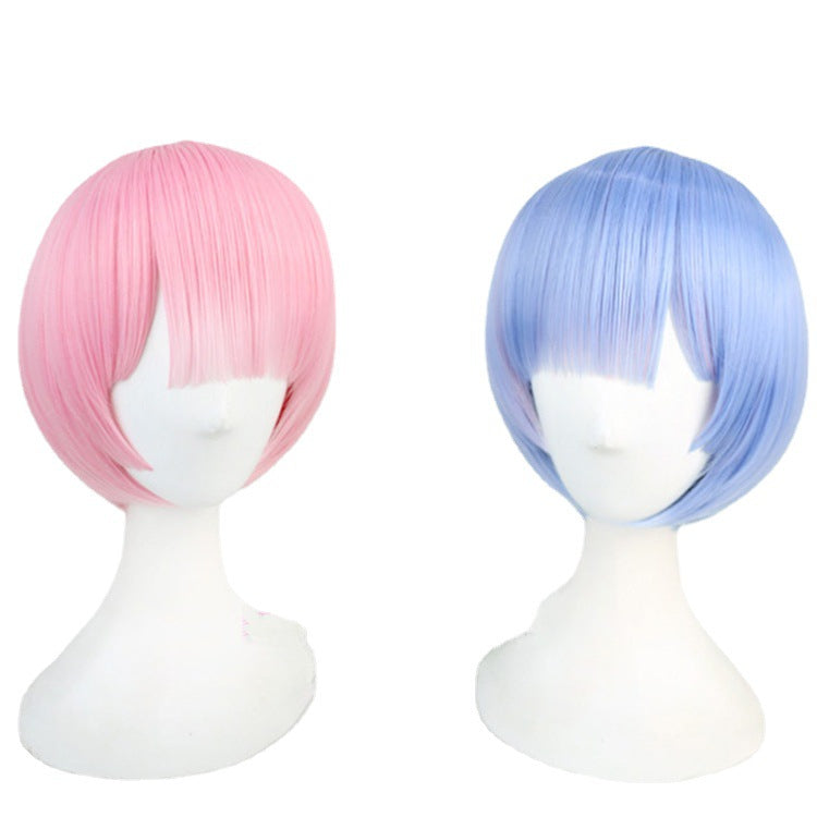 Blue Pink Hair Short Double Ponytail Cos Wig