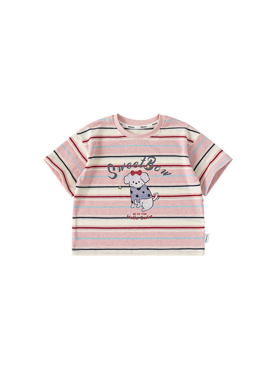 Children's Clothing Summer Thin Dopamine Striped Short-sleeved Cartoon Children's T-shirt