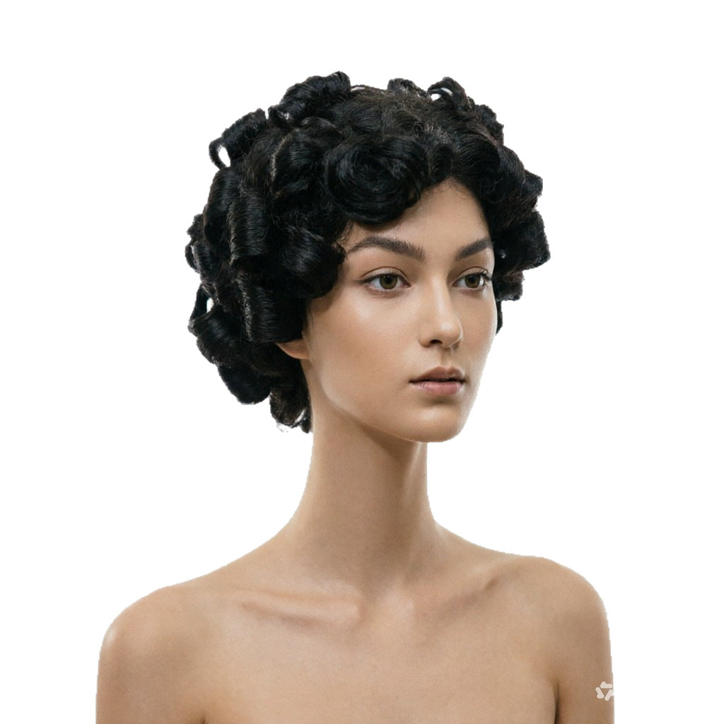 Lace Real Human Sheath Elf Head Wig Short Curly Hair