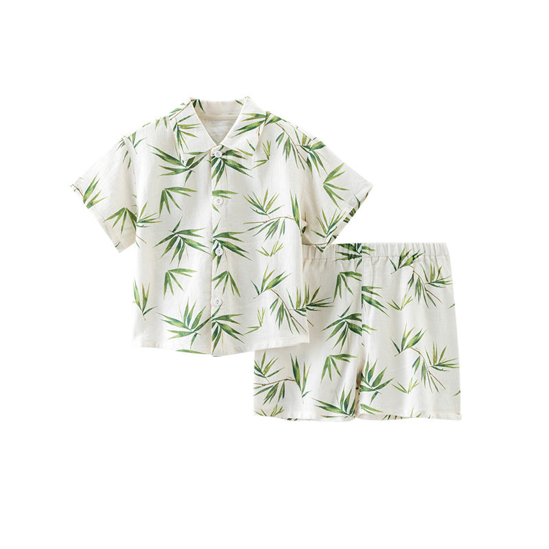 Gauze Bamboo Dew Condensate Color Short Children's Suit