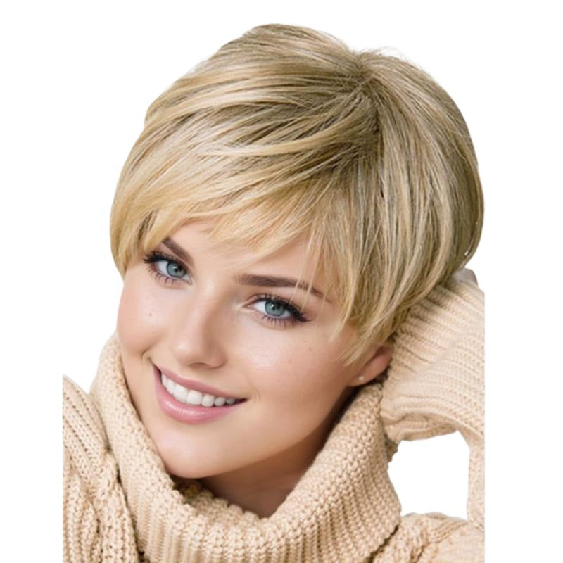 Women's Fashion Gradient Mixed Color Side Bangs Partial One Wig Short Straight Hair