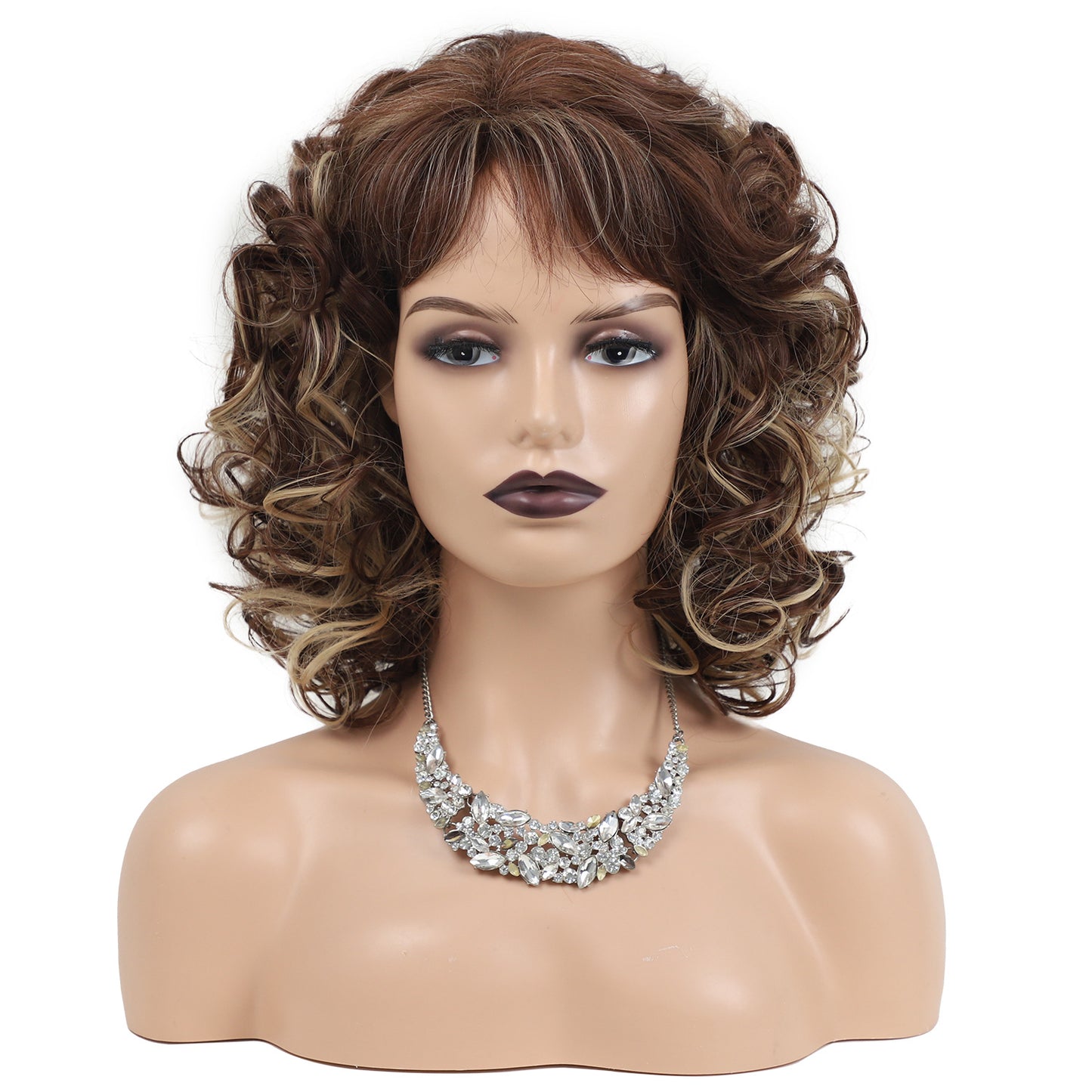 Women's Golden Medium Curly Synthetic Wigs Wig Long Curls