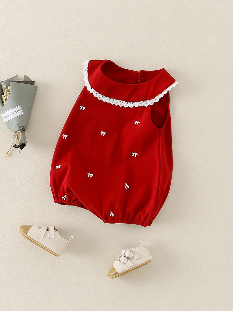 Children's Vest Sleeveless Top Bow Lace Summer Sling Jumpsuit, Climbing Suit
