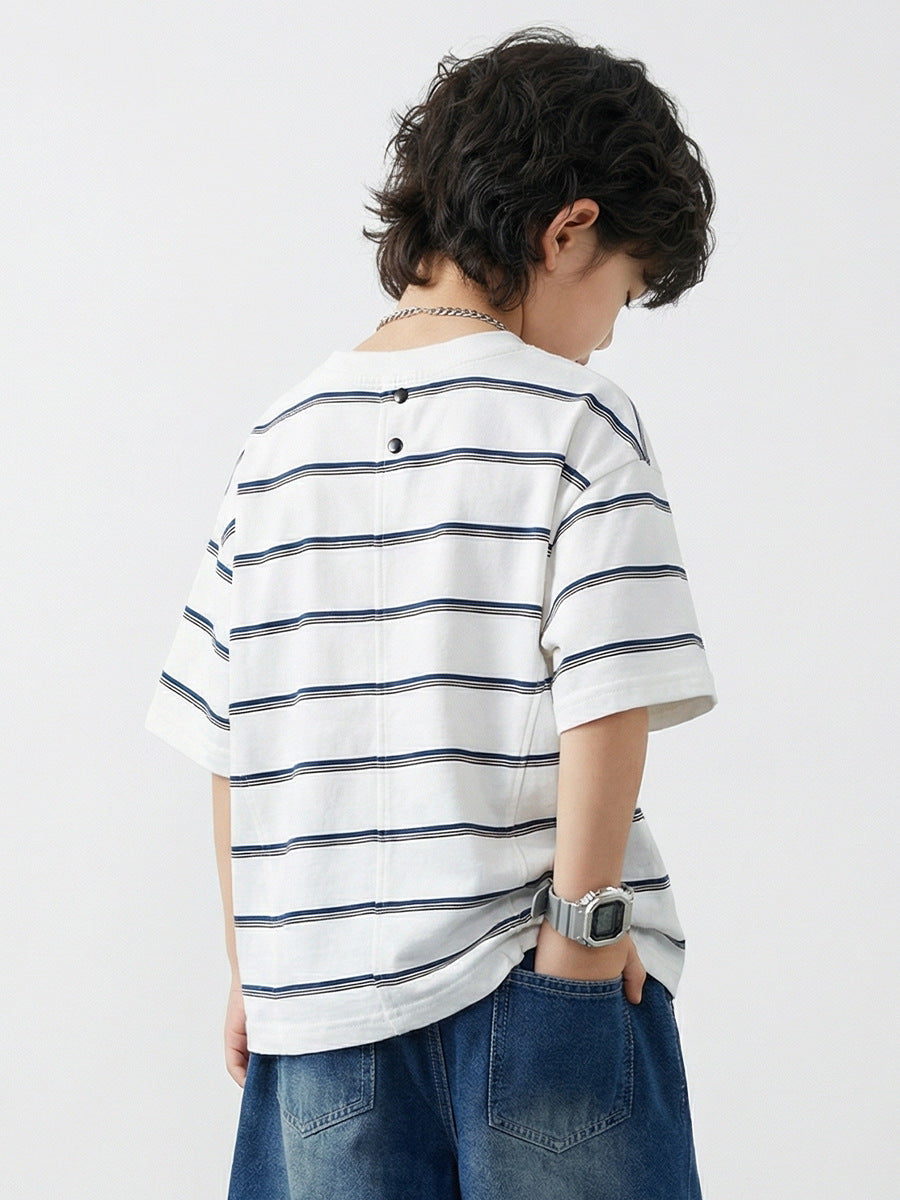 Children's Summer Clothes Middle Big Short-sleeved Striped Children's T-shirt