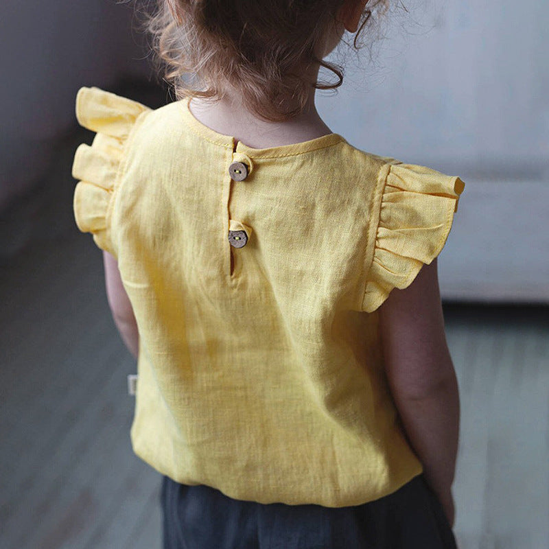 Cotton Linen Shirt Summer Short-sleeved Flying Sleeve Children's T-shirt