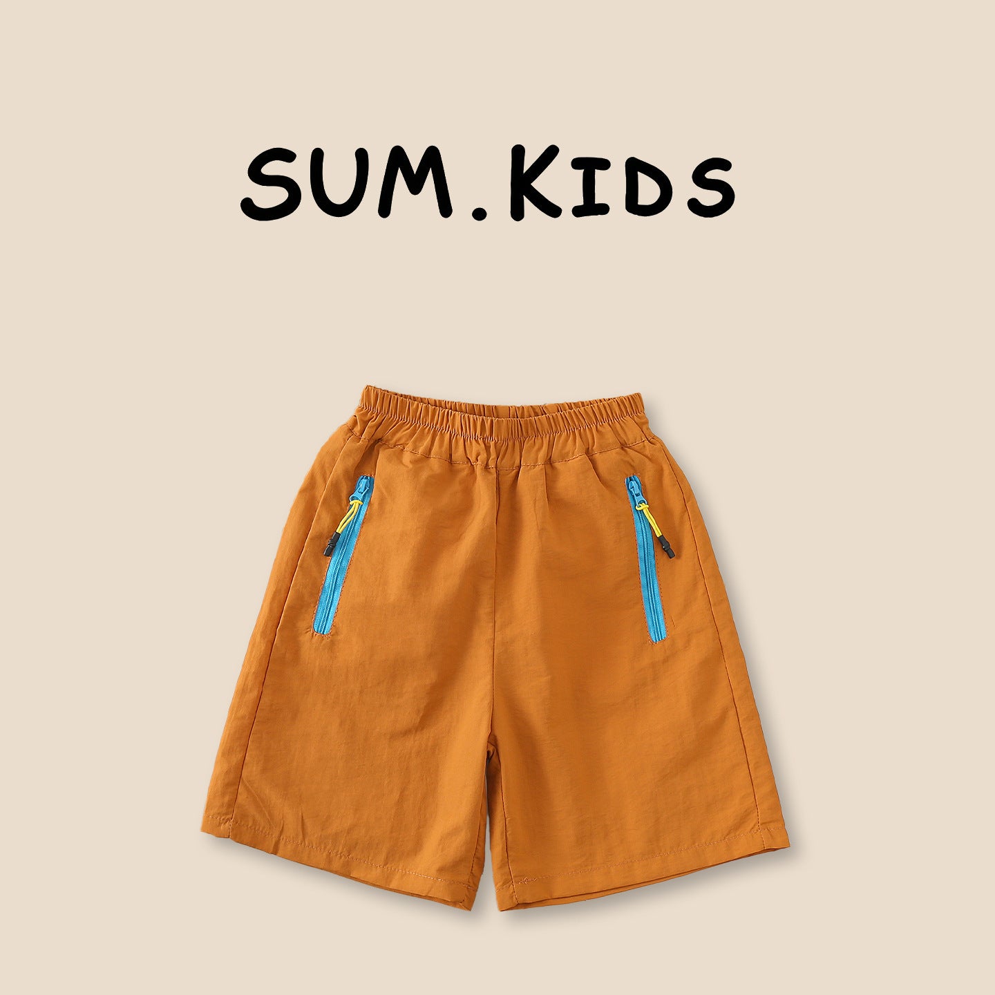 Style Summer Shorts Contrast Color Zipper Pocket Cropped Children's Pants
