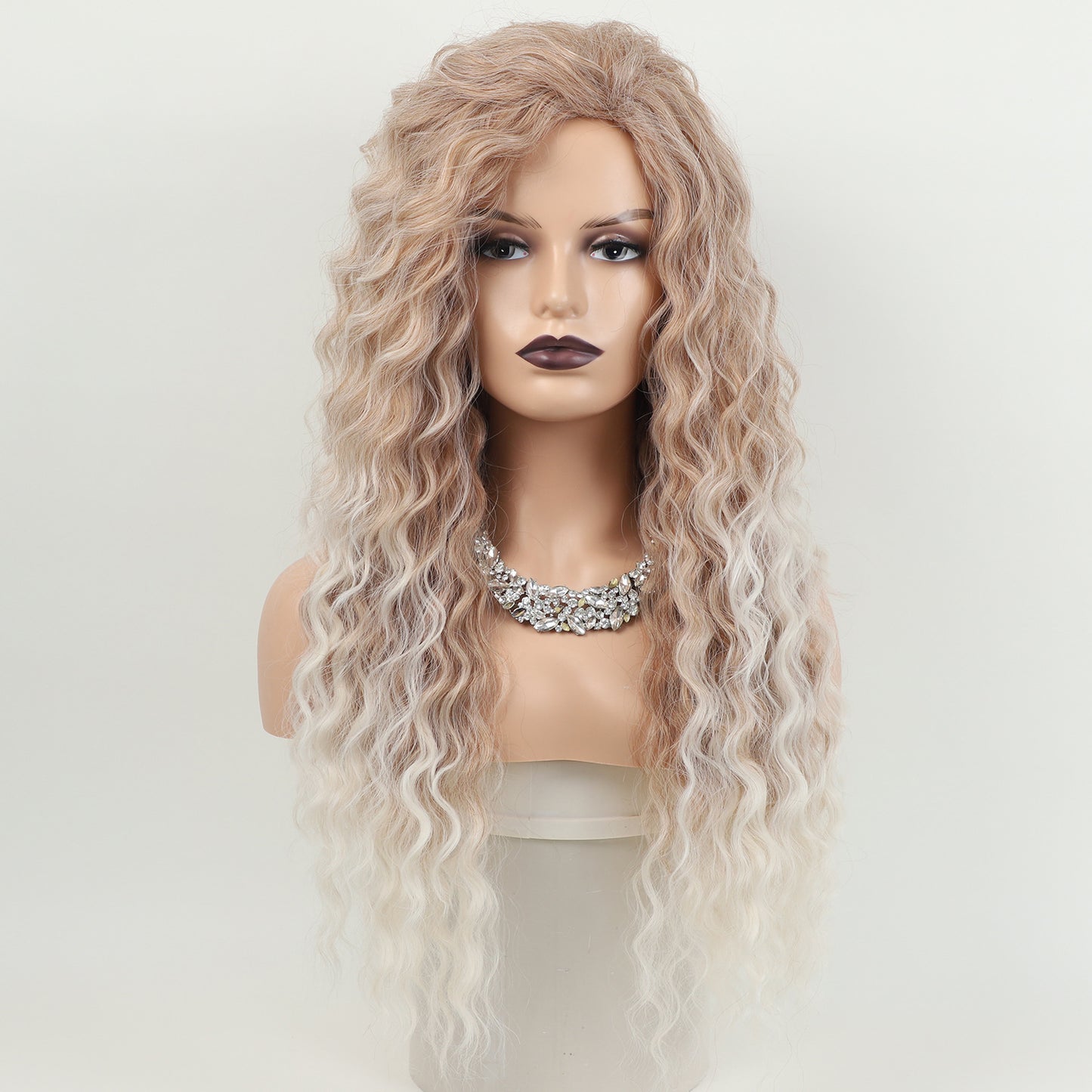 African Small Curly Hair Synthetic Wigs Gray Gold Partial Head Wig Long Curls