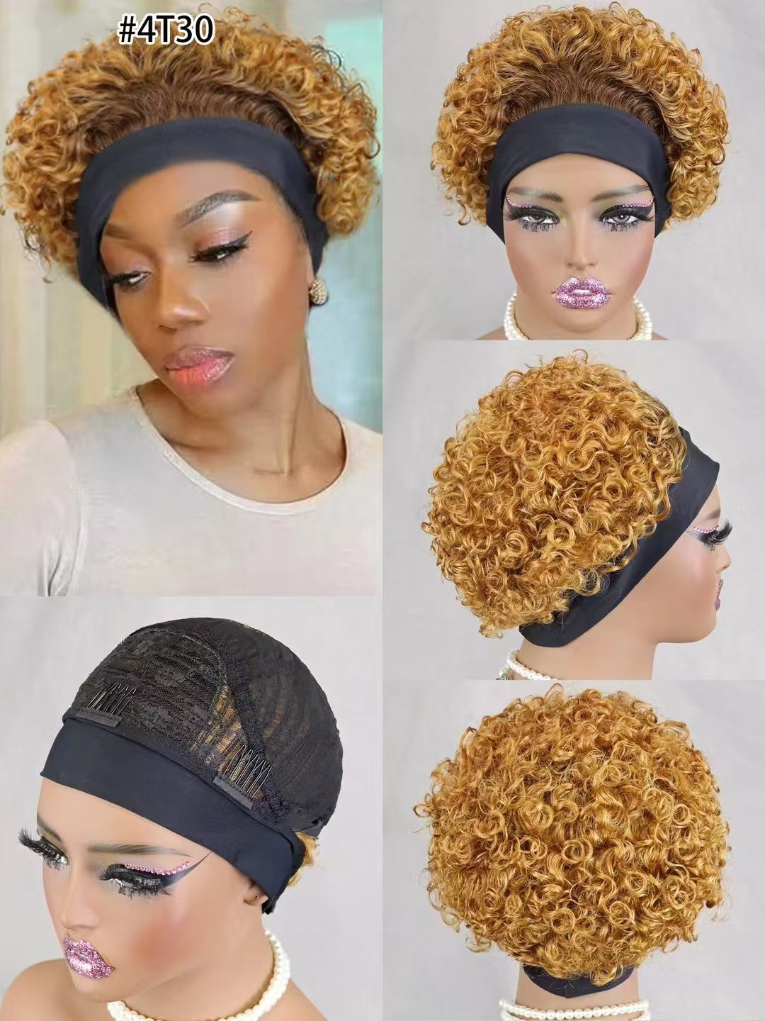 Classy Cool Human Headband Short Curl Real Hair Wig