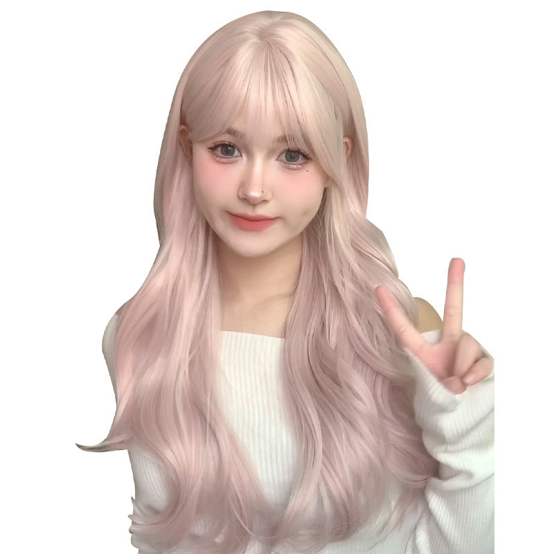 Silk Female Hair Pink Curly Natural Wig Long Curls