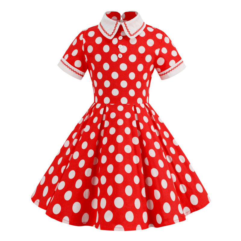 Children's Hepburn Style Court Polka Dot Performance Wear Elegant Children's Dress