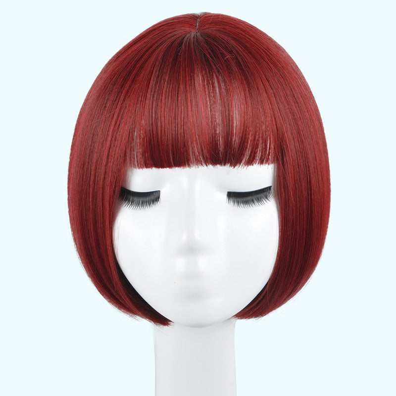 Women's Rose Net Natural Inner Buckle Cute Wig Short Straight Hair