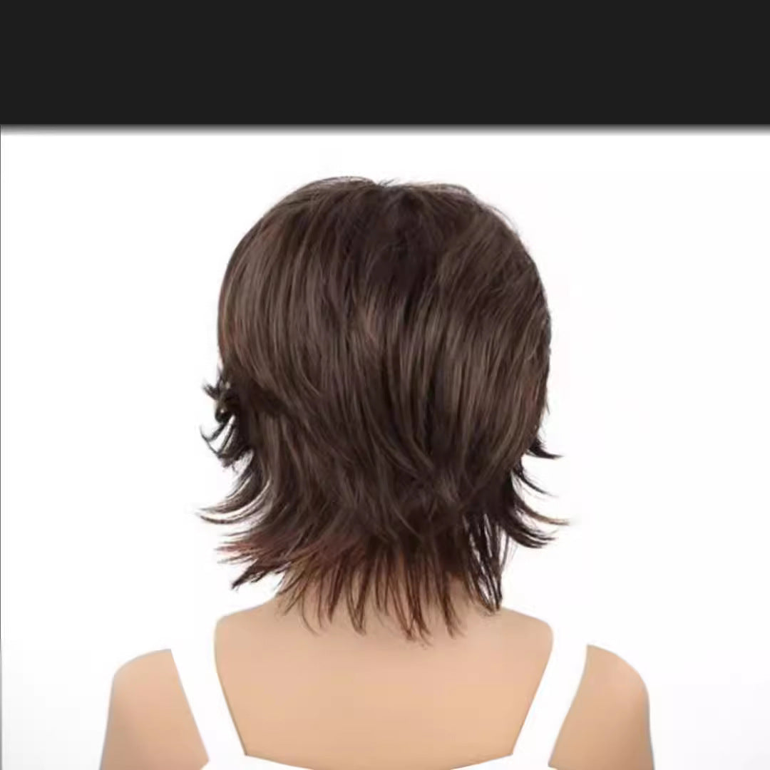 Men's Brown Fiber Synthetic Wigs Pieces Wig Short Straight Hair