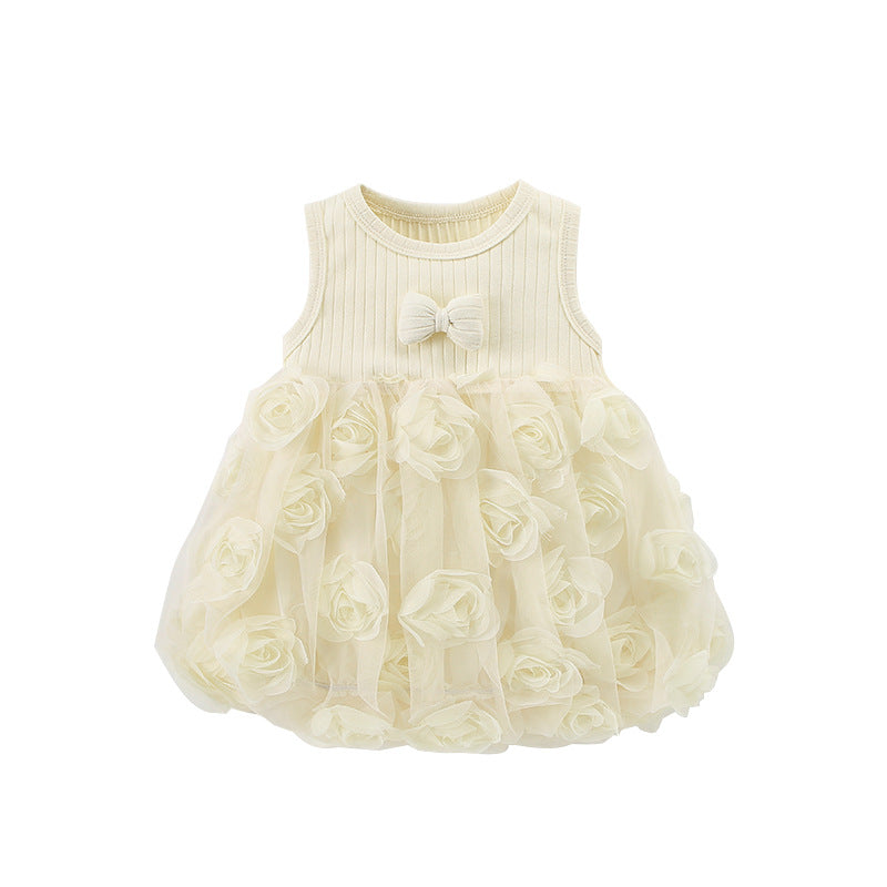 Children's Clothing Advanced Cream Color Rose Petals Bud Skirt Children's Dress
