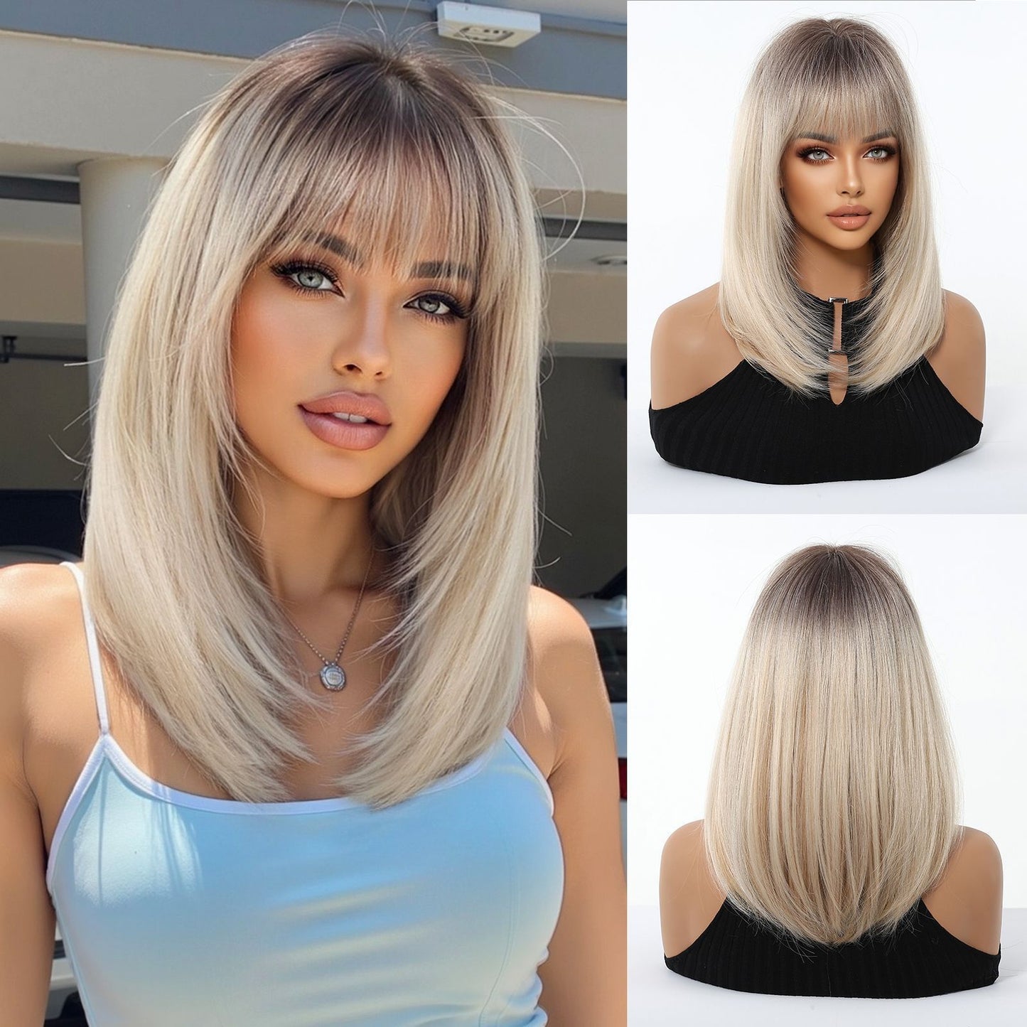 Female Clavicle Gradient Simulation Scalp Natural Wig Short Straight Hair