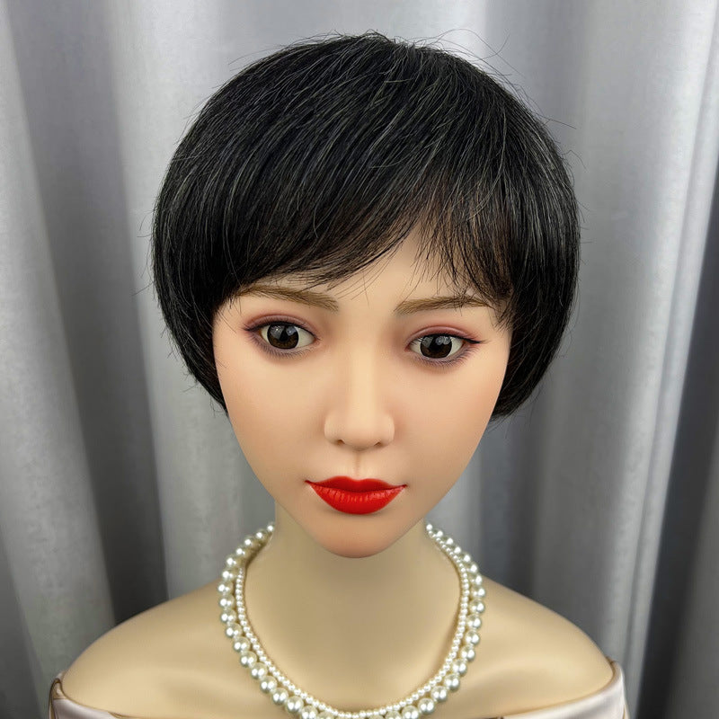 Women's Real Grandma Full Top Cover Old Mixed Wig Short Straight Hair