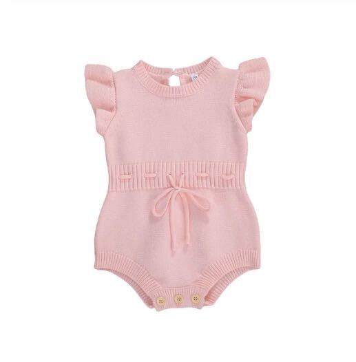 Children's Source Clothing Infant Lace Three-color Flounced Sleeve Button Sweater Warm Jumpsuit, Climbing Suit