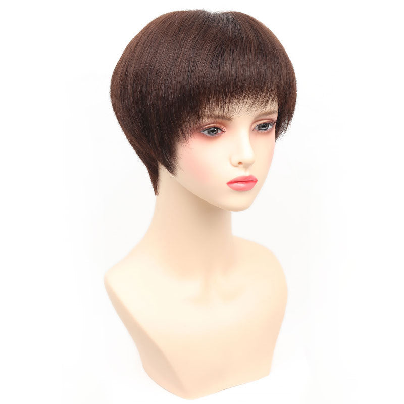 Women's Short Sheath Lightweight Breathable Natural Lady Real Hair Wig