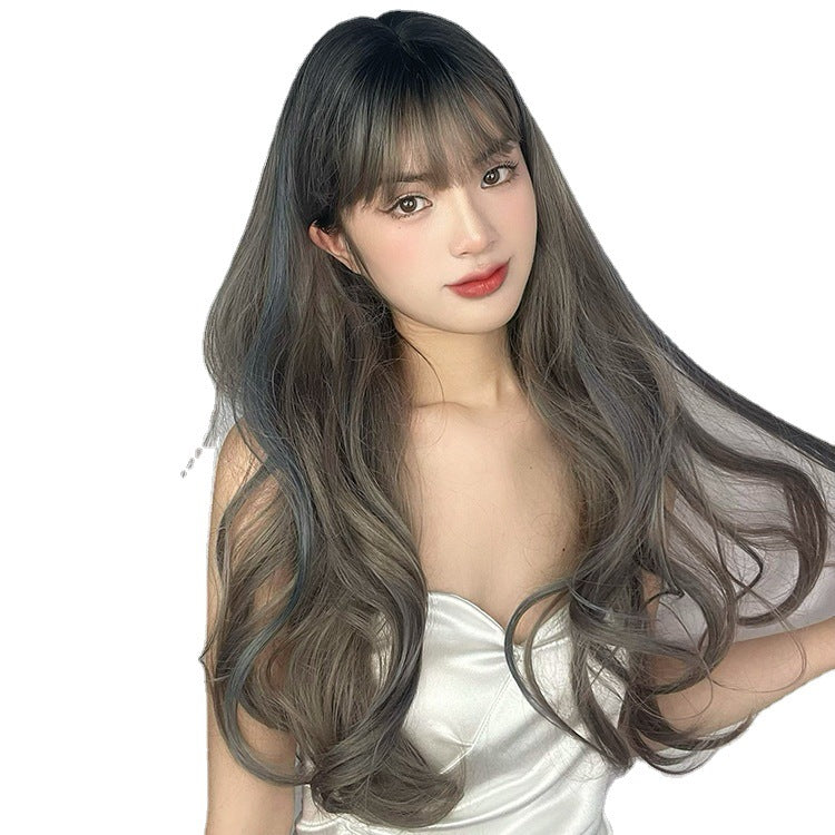 Wave Highlight Gradient Color Air Bangs Fashion Temperament Head Cover Long Straight Wig