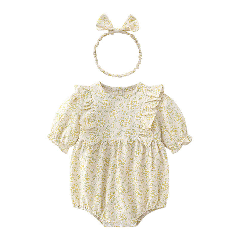 Source Pastoral Style Floral Short Sleeve Jumpsuit, Climbing Suit
