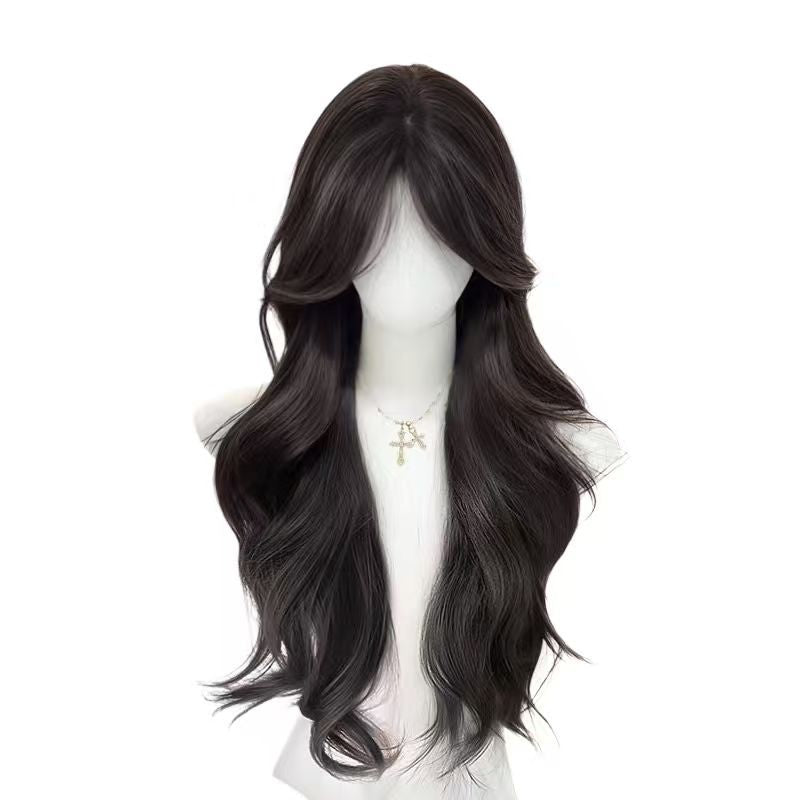 Women's Atmosphere Curly Supplementing Piece Natural Breathable Forehead Brimless Big Wave Wig Long Curls