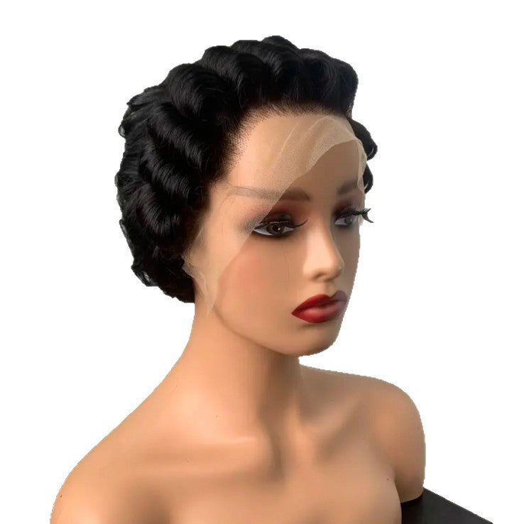 Lace Head Cover African Elf Short Real Hair Wig
