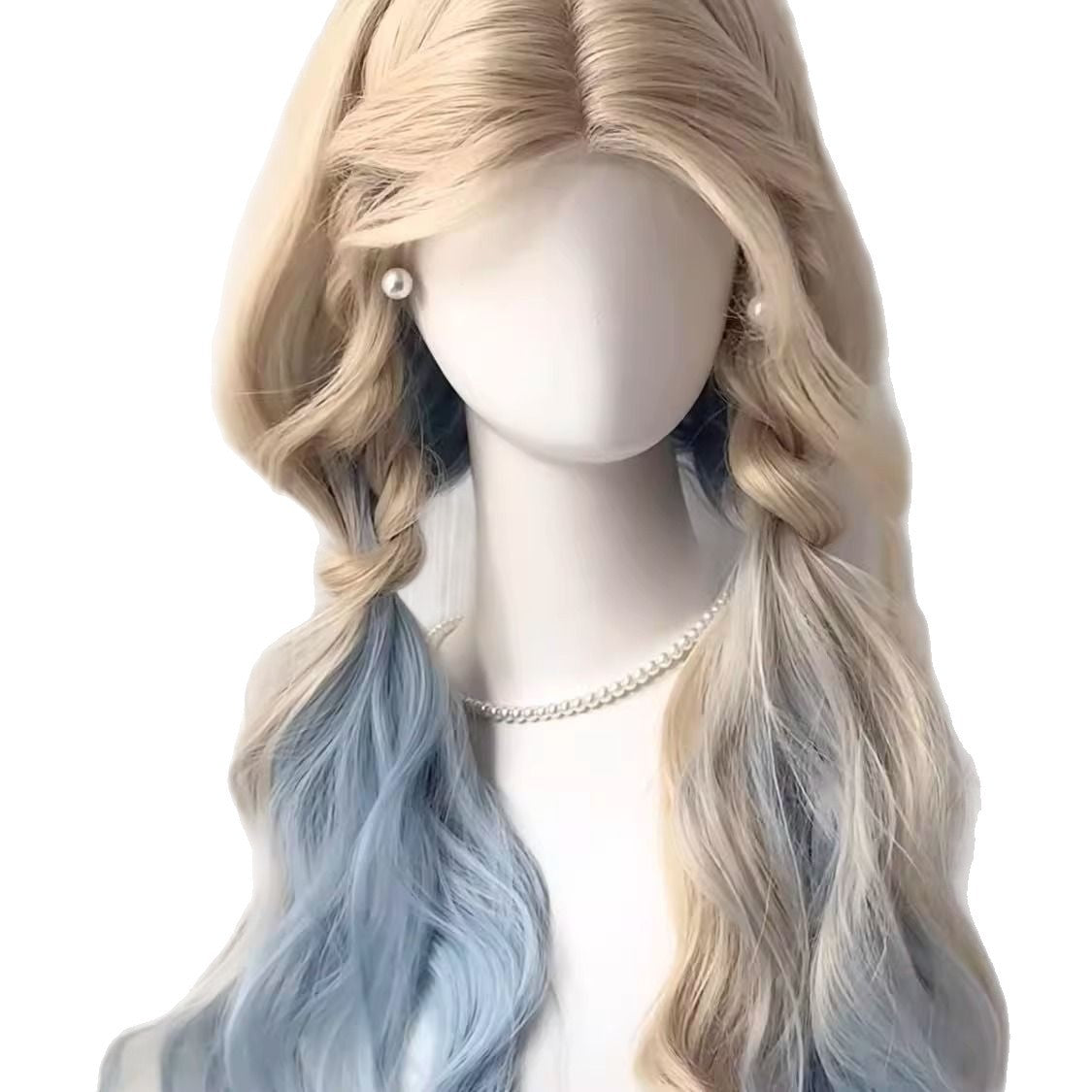 Women's Sea Salt Platinum Color Gradient Blue Realistic Natural Style Big Wig Long Curls