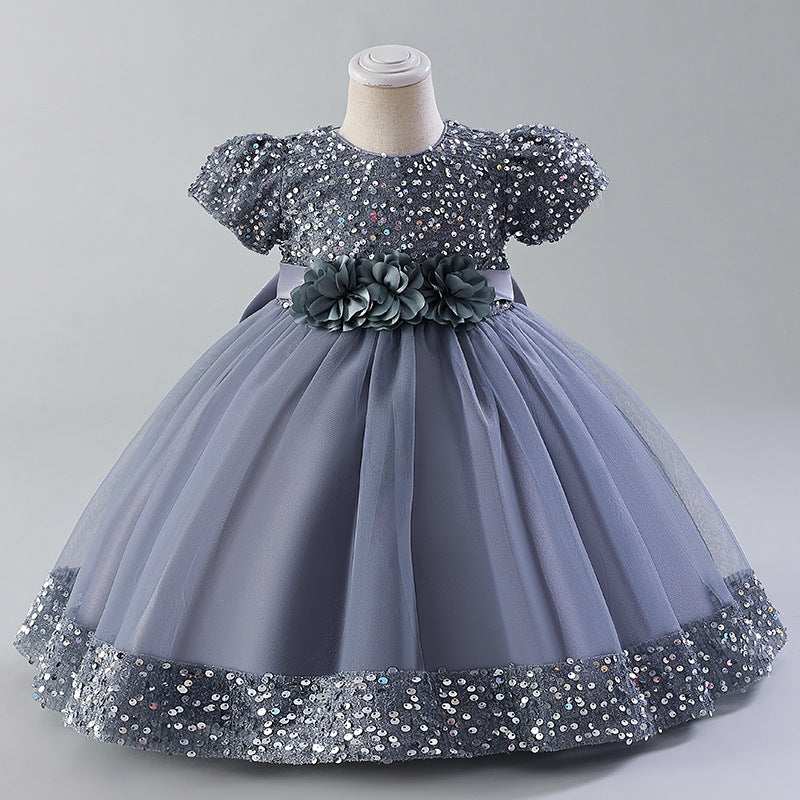 Children's Sequined Puffy Mesh Princess One Year Children's Dress