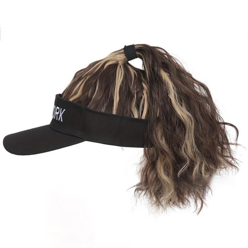 Women's Hat Black Cap Ponytail Integrated Synthetic Corn Wig Short Curly Hair