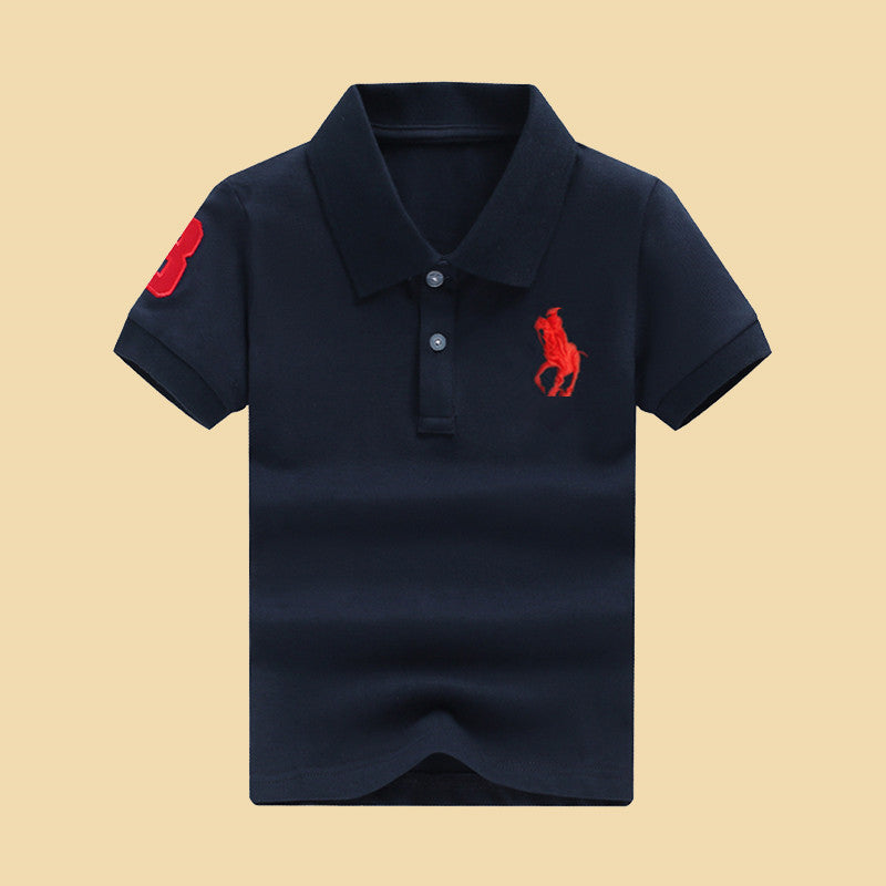 Children's Summer Solid Color Polo Collar Medium Size Shirt Trendy Children's T-shirt