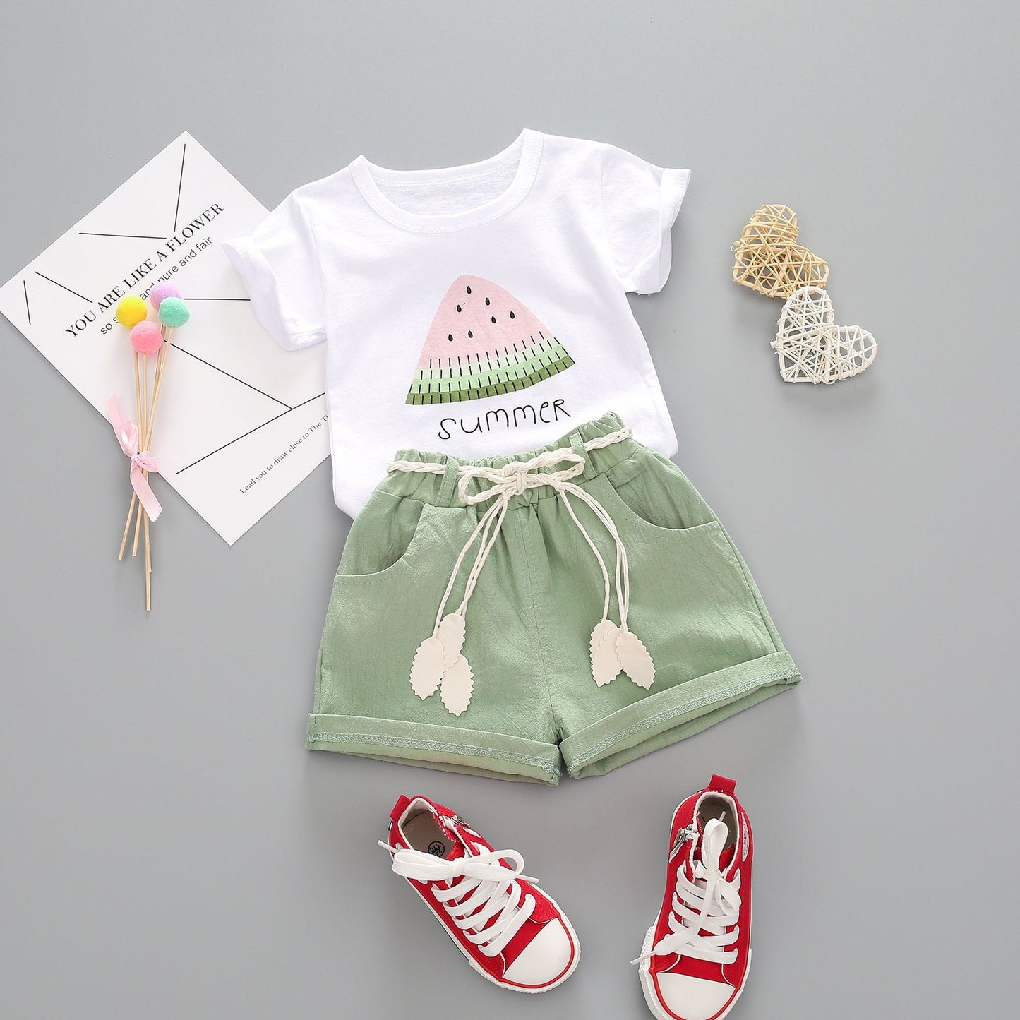 Round Neck Cartoon Watermelon Short-sleeved Casual Children's Suit