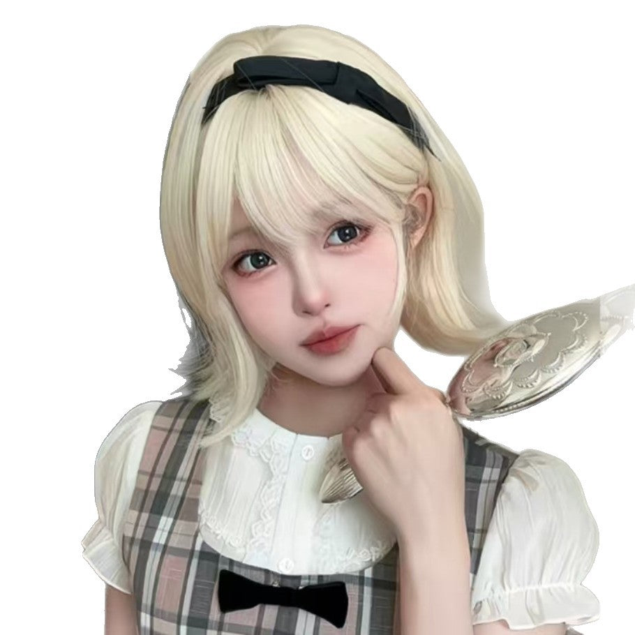 Female Tail Valgus Roll Air Bangs Age Reducing Wig Short Straight Hair