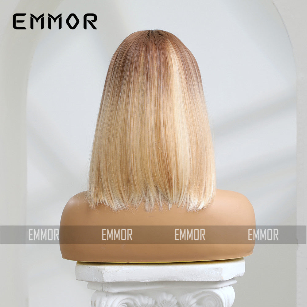 Medium Gradient Platinum Mixed Color Dyed Chemical Wig Short Straight Hair