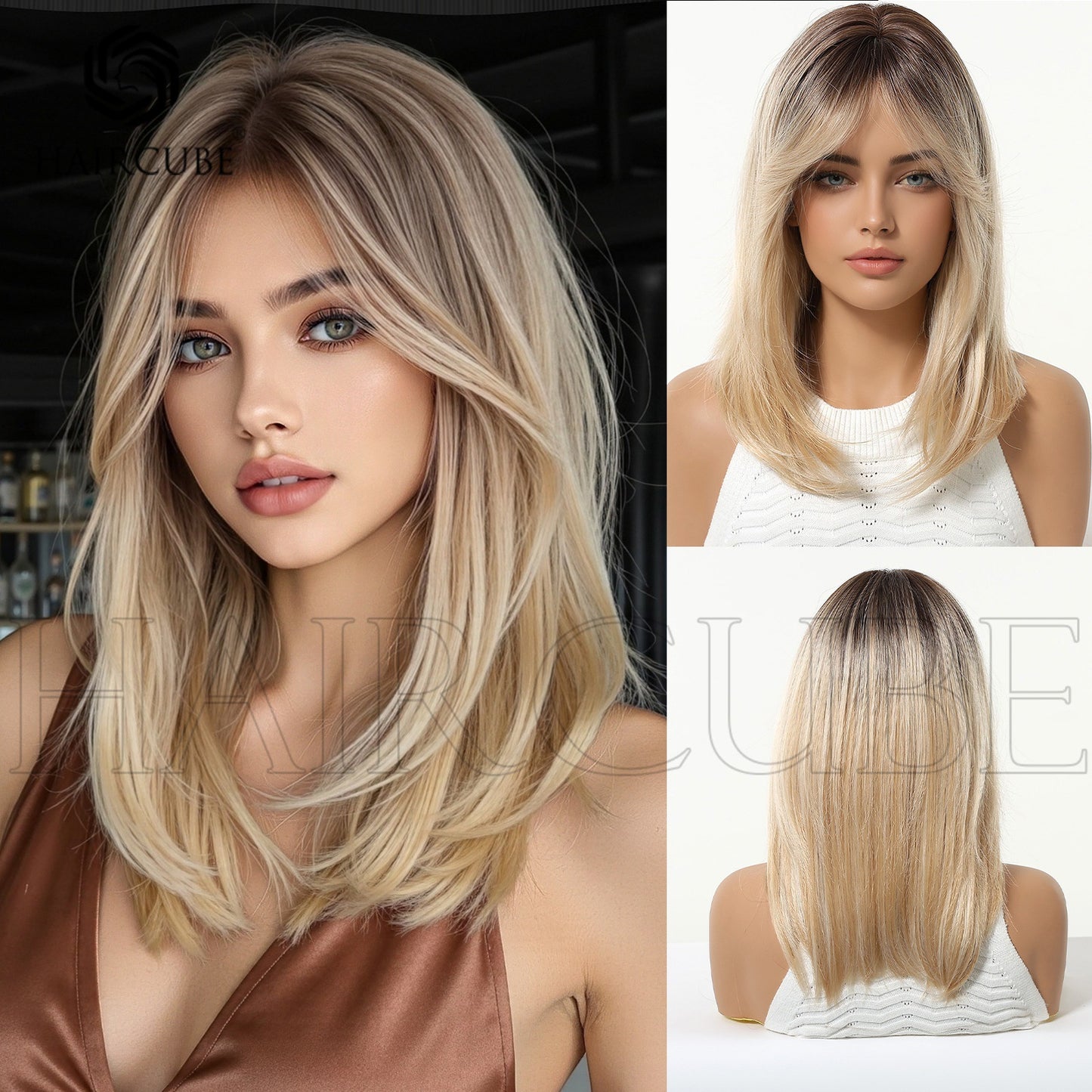 Headgear Female Atmosphere Sense Bangs Mid-length Temperament Wig Short Straight Hair