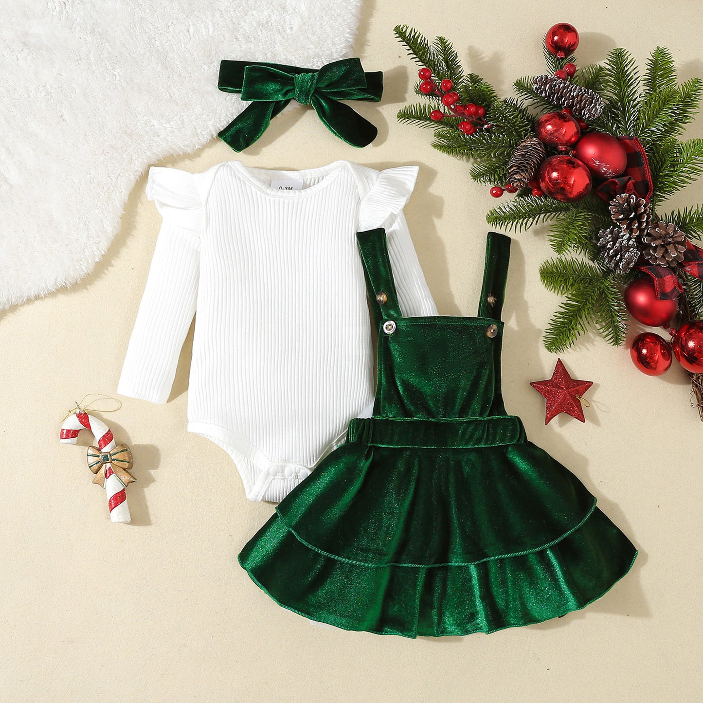 Christmas Infant Toddler Sunken Stripe Jumpsuit Solid Color Children's Suit