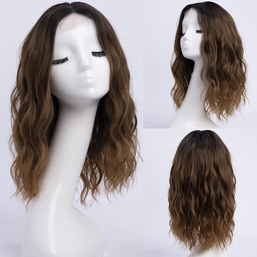 Medium Gradient Golden Curly Hair Female Big Wave Wig Long Curls