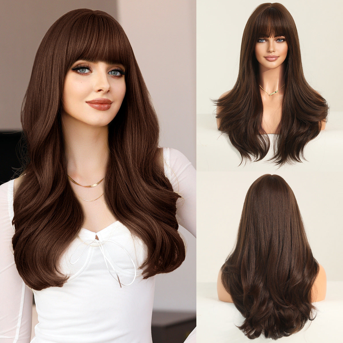 Women's Natural Golden Curly Hair Fringe Taylor Swift Blonde Chemical Wig Long Curls