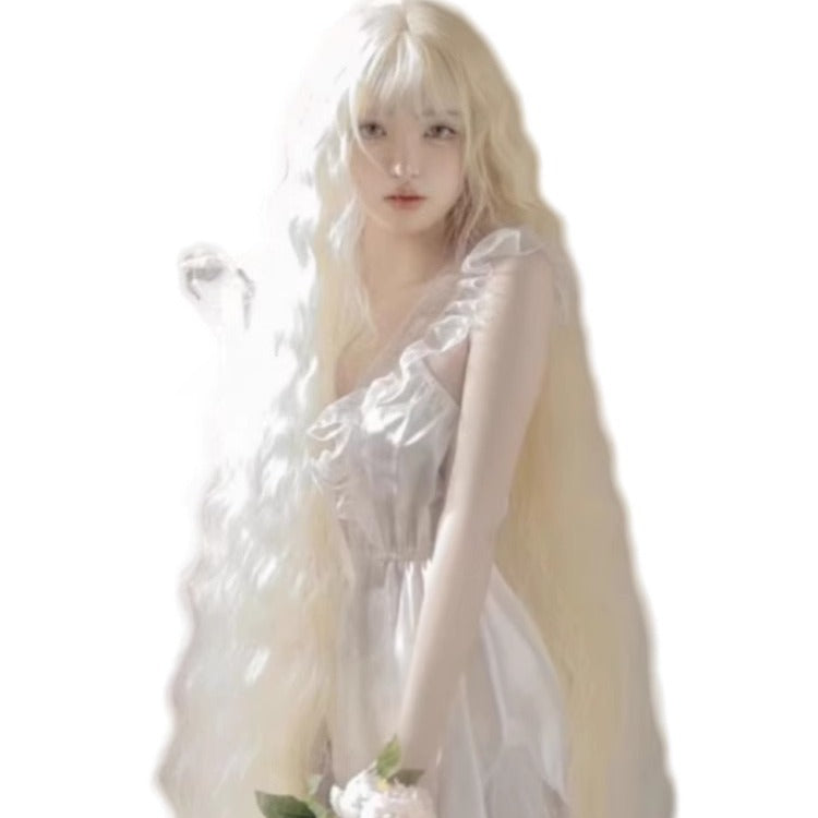 Super Curly Hair Light Golden Female Lolita Water Wig Long Curls